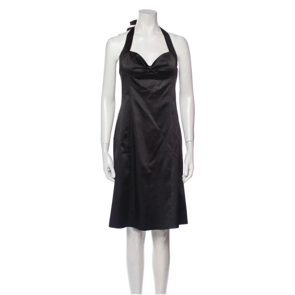 Vintage Rebecca Taylor Satin Silk Halter Bustier Mermaid Midi Grey Evening Dress